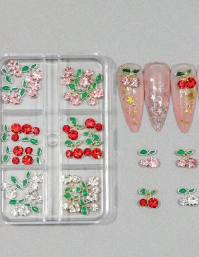 6 Grid Box-30 Pieces Three-Dimensional Cherry Nail Decoration