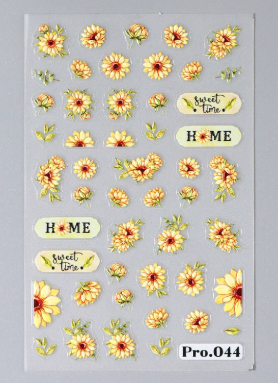 Yellow Sunflower Flower Bouquet Leaf Nail Stickers