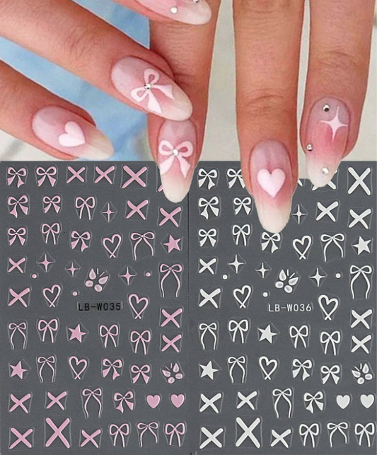 Nail Ribbons Sticker Pink White Bows