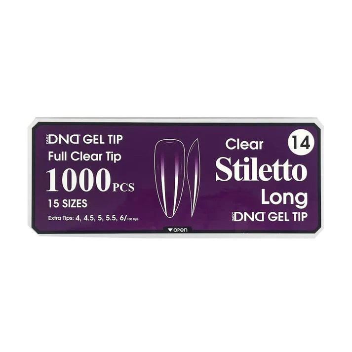 DND Clear Gel Tips 1000pc - #14 Long Stiletto