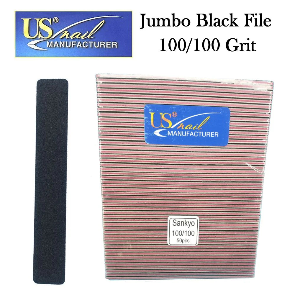 US Nail 7" Jumbo Black File 100/100 (50pcs)