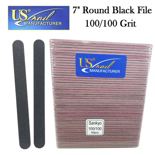 US Nail 7" Round Black File 100/100 (50pcs)