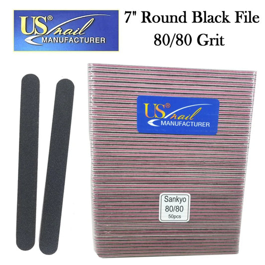 US Nail 7" Round Black File 80/80 (50pcs)