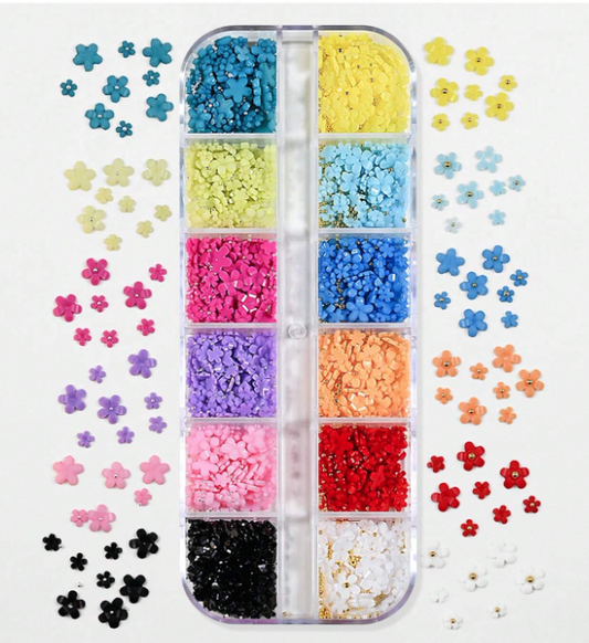 12Grids/Box 3D Acrylic Small Flower Nail Art Charms