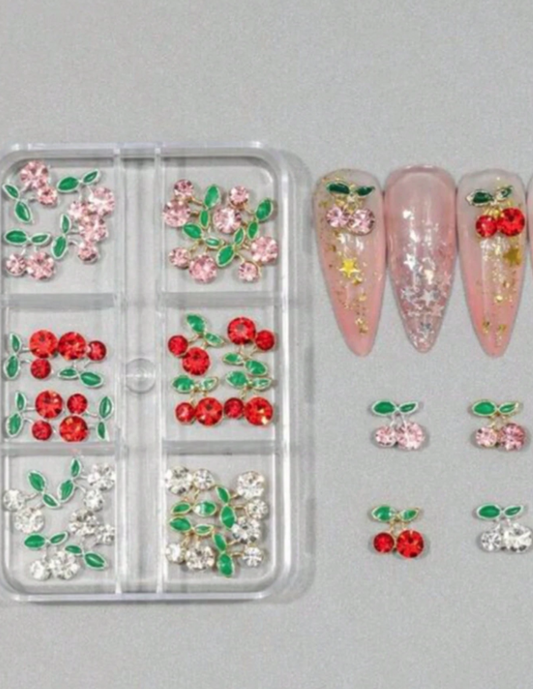 6 Grid Box-30 Pieces Three-Dimensional Cherry Nail Decoration