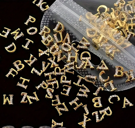 26-Letter Nail Charms With Rhinestones Gold