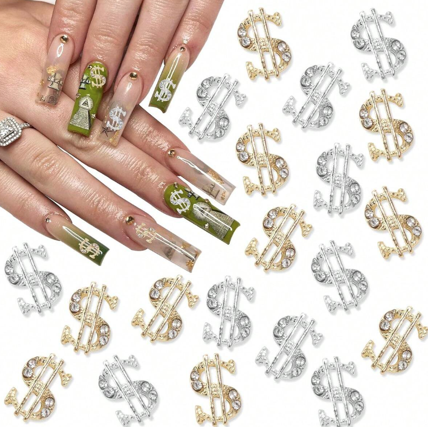 20pcs 3D Dollar Nail Charms With Rhinestones