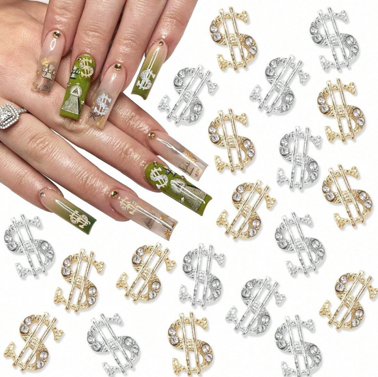 20pcs 3D Dollar Nail Charms With Rhinestones