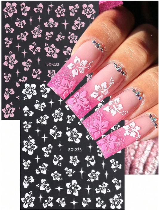 Hibiscus Flower Nail Stickers 2pcs