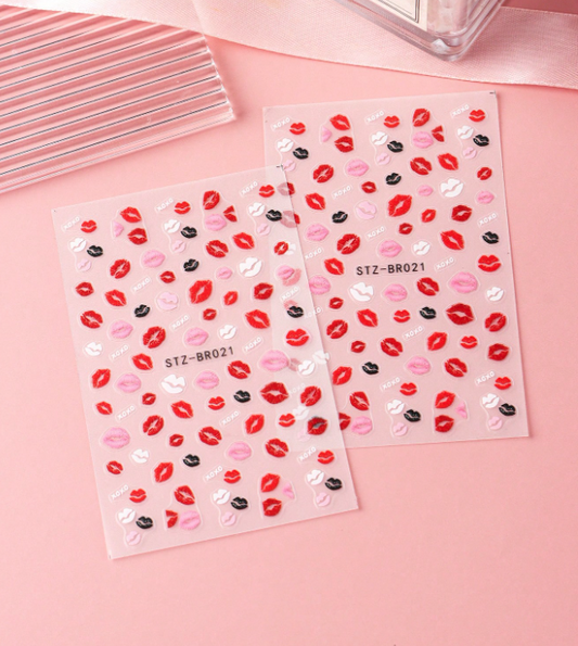 2PCS Glossy Kiss Print Nail Art Stickers
