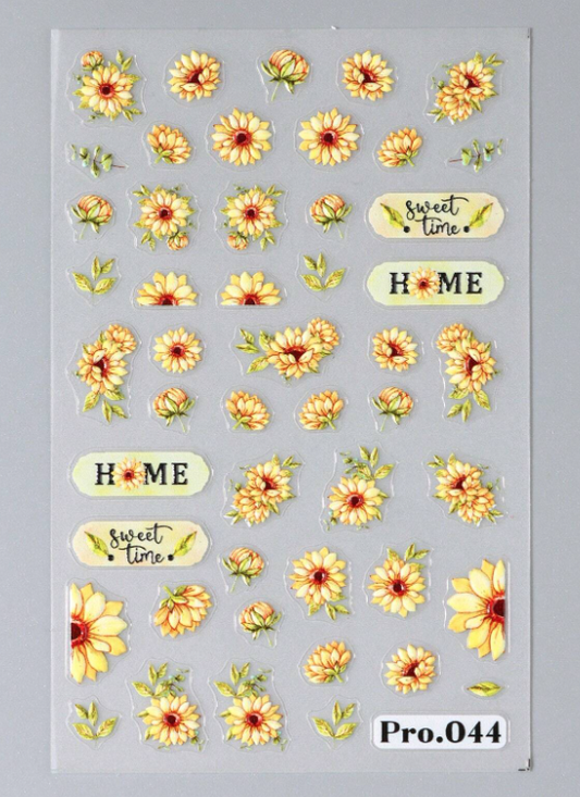 Yellow Sunflower Flower Bouquet Leaf Nail Stickers