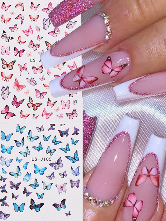2pcs Blue Butterfly Nail Stickers
