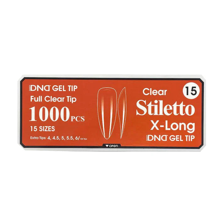 DND Clear Gel Tips 1000pc - #15 X-Long Stiletto